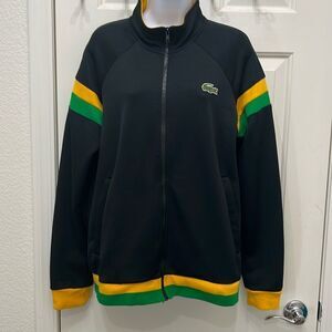 Lacoste Sport Jamaican Track Jacket Sz 4 Black Green Gold Zip Front Long Sleeve